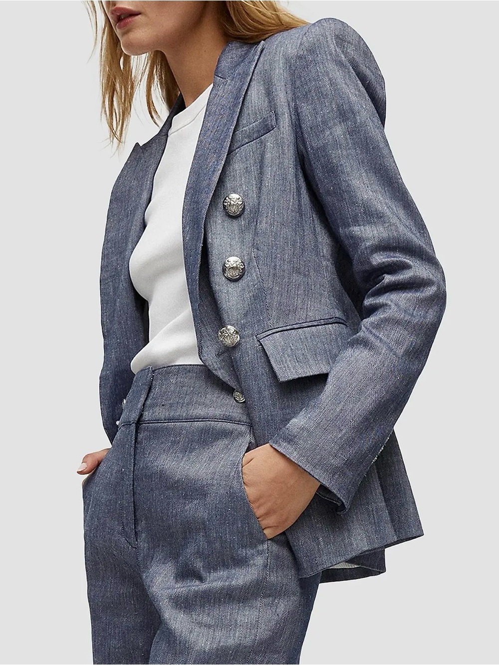 Veronica Beard Miller Dickey Jacket Blazer Blue Melange Double Breasted Size 0 - Picture 2 of 9